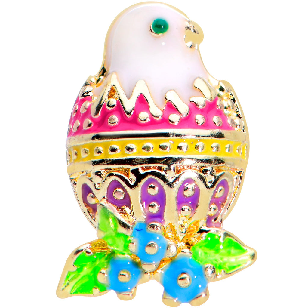 16G 5/16 Gold Tone Yellow Pink Hatched Easter Chick Labret Tragus