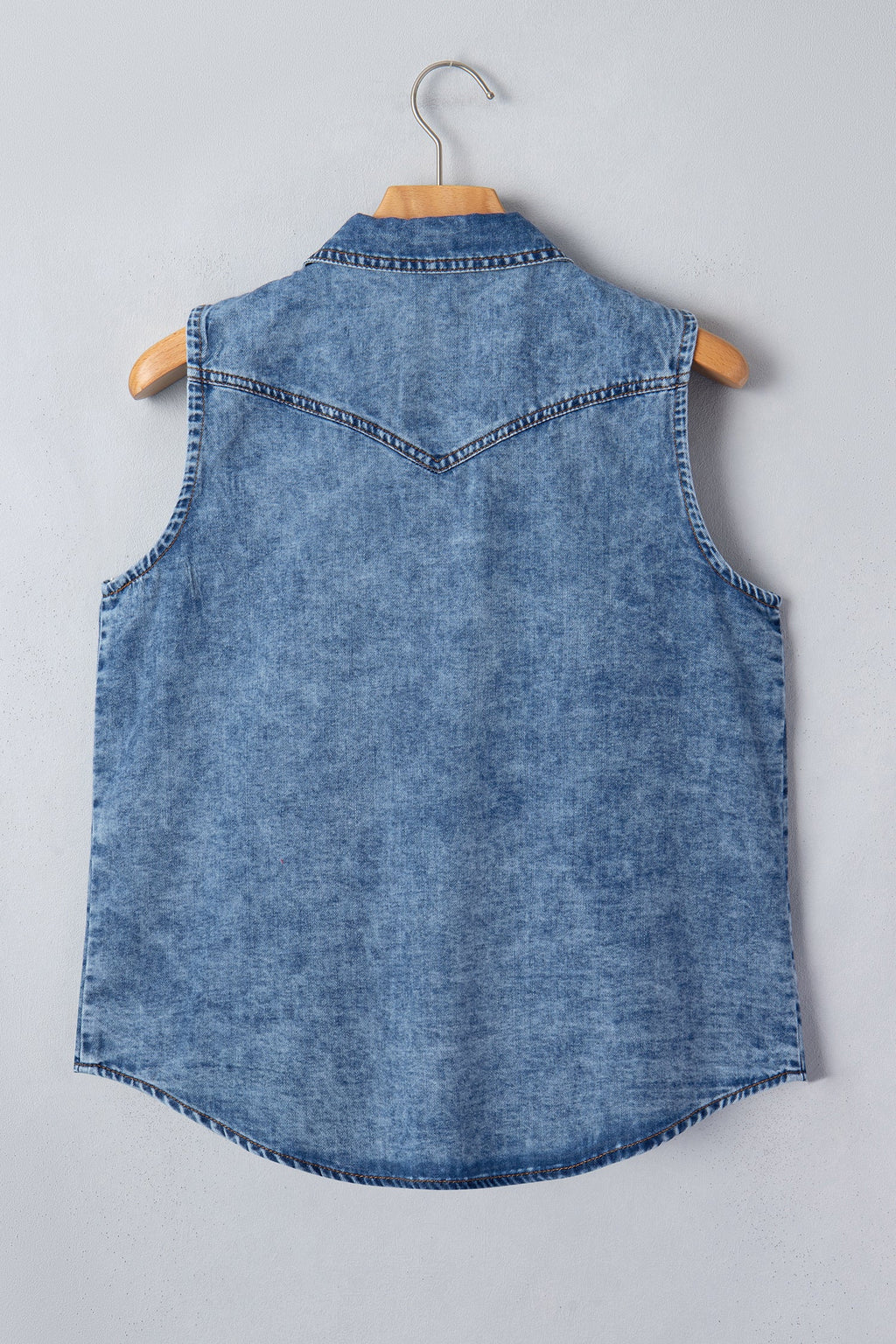 Denim Button Front Collared Sleeveless Vest