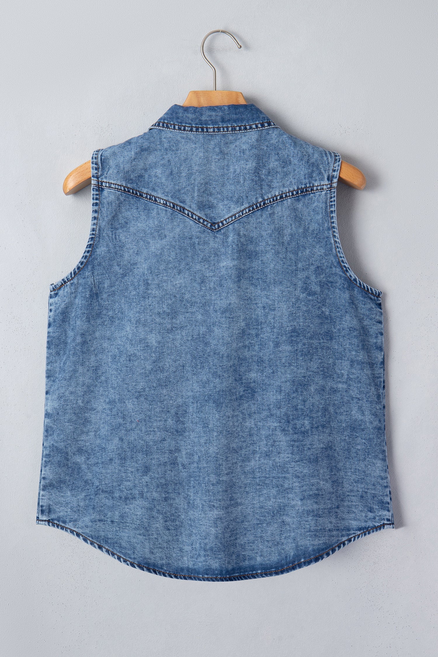 Denim Button Front Collared Sleeveless Vest
