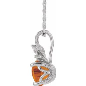14K White Gold Natural Citrine & 1/10 CTW Natural Diamond 16-18" Necklace