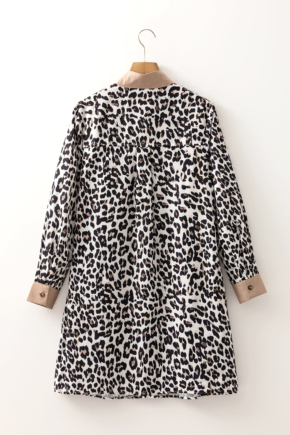 Leopard Stripe Collar Half Buttoned Flared Dress