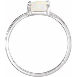 14K White Gold 7x5 mm Oval Natural White Opal Cabochon Ring