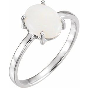 14K White Gold 7x5 mm Oval Natural White Opal Cabochon Ring