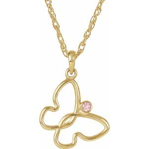 14K Yellow Gold 2 mm Natural Pink Tourmaline Butterfly 18" Necklace
