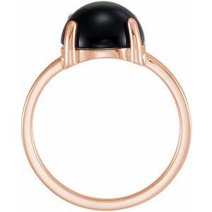 14K Rose Gold 10 mm Round Natural Black Onyx Cabochon Ring