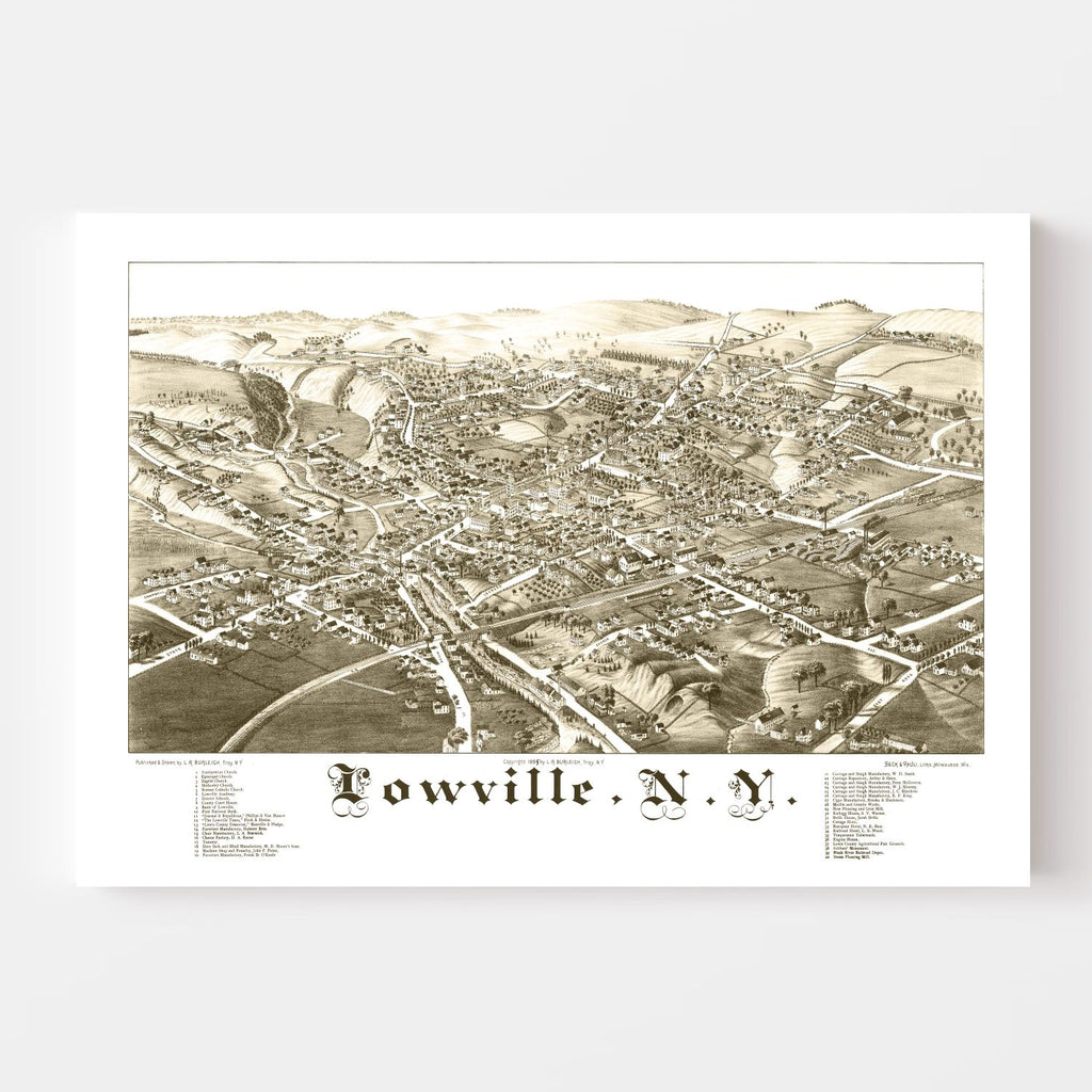 Vintage Map of Lowville, New York 1885