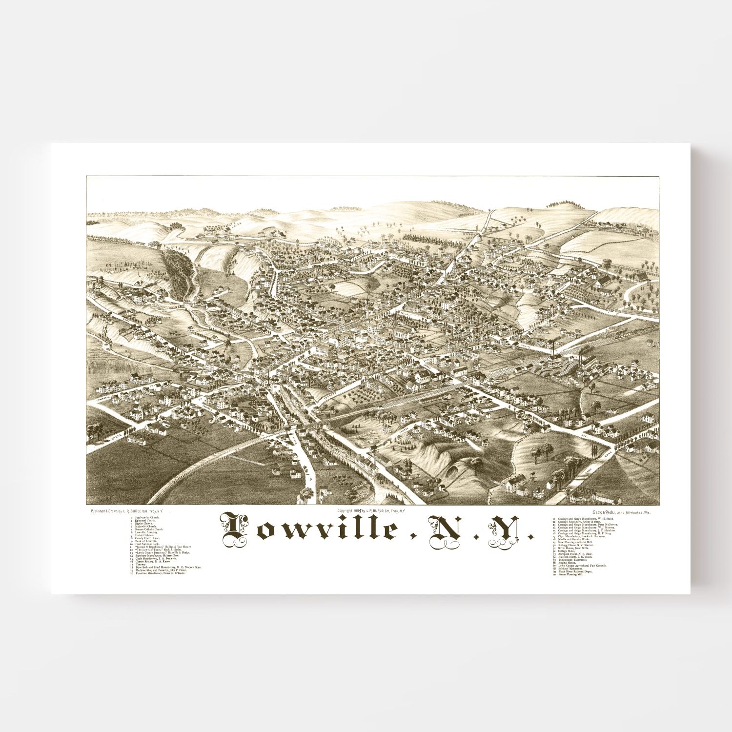 Vintage Map of Lowville, New York 1885