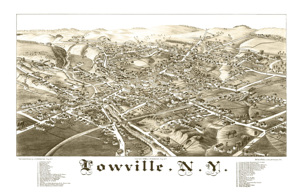 Vintage Map of Lowville, New York 1885