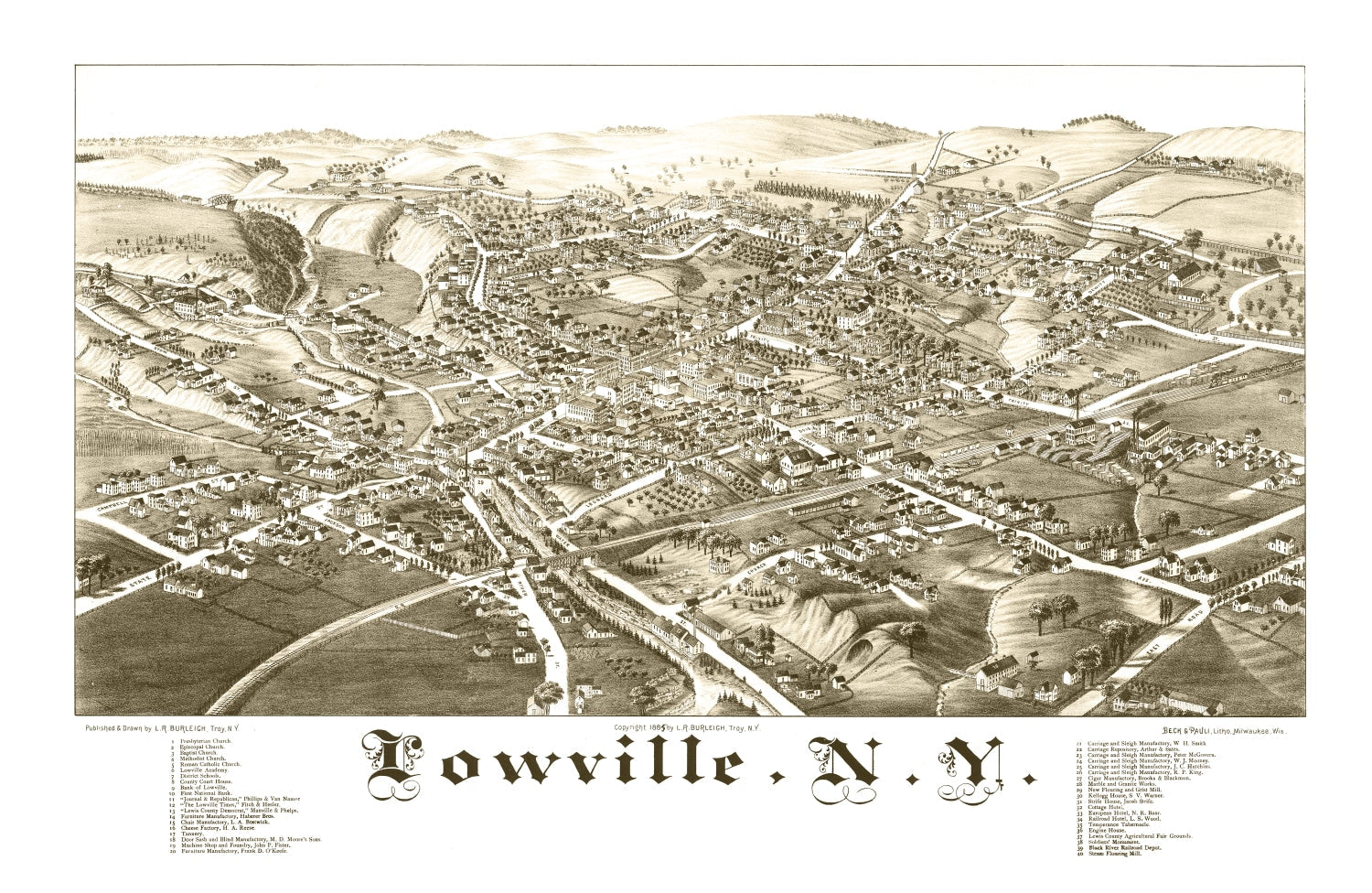 Vintage Map of Lowville, New York 1885