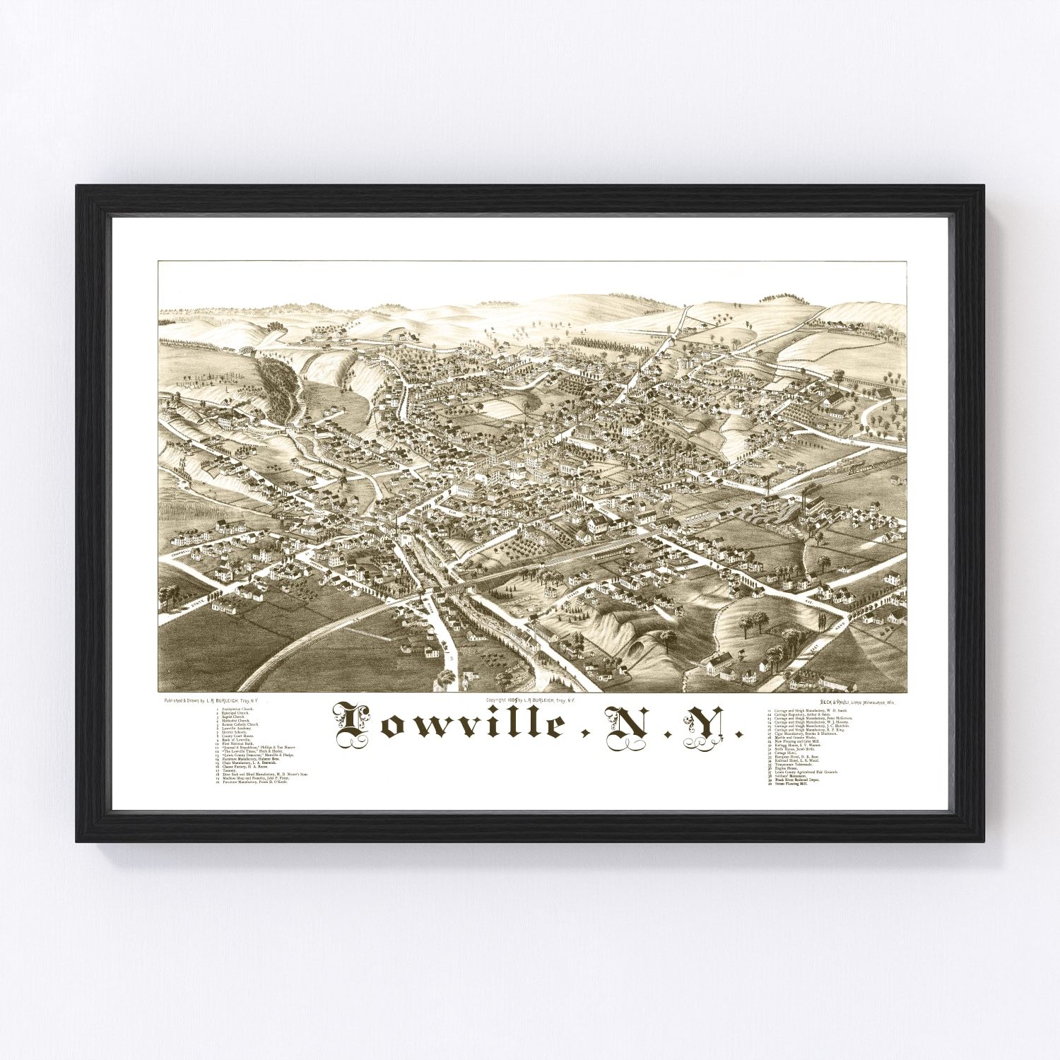 Vintage Map of Lowville, New York 1885