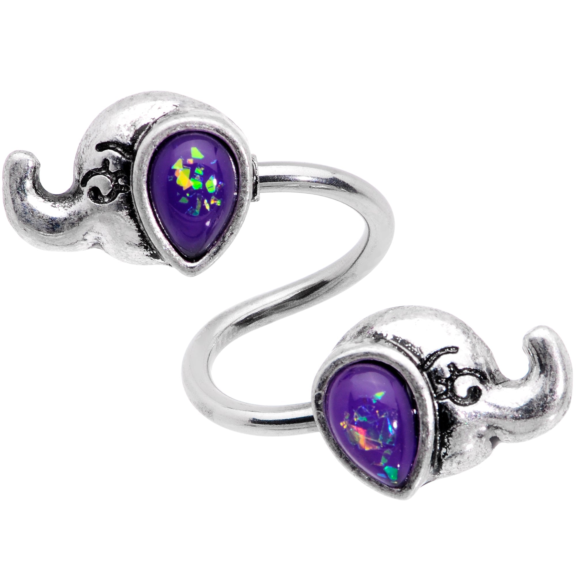 Blue Faux Opal Elegant Elephants Spiral Twister Belly Ring