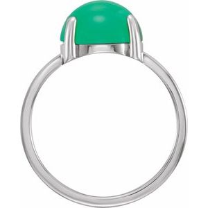 14K White Gold 8 mm Round Natural Chrysoprase Cabochon Ring
