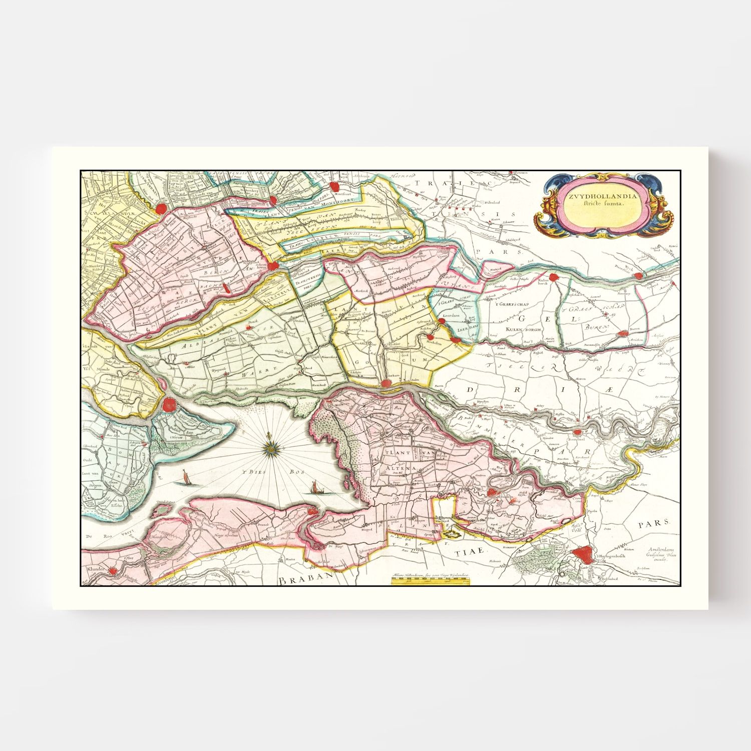 Vintage Map of Southern Holland 1665