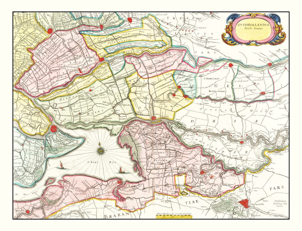 Vintage Map of Southern Holland 1665