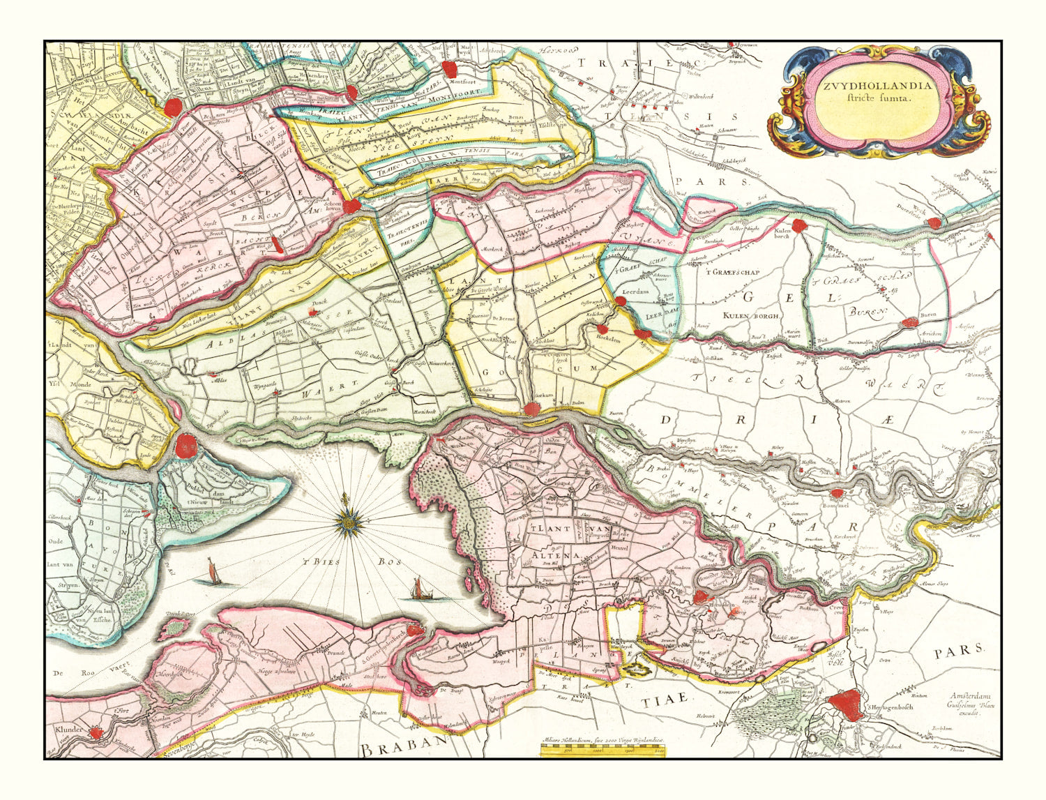 Vintage Map of Southern Holland 1665