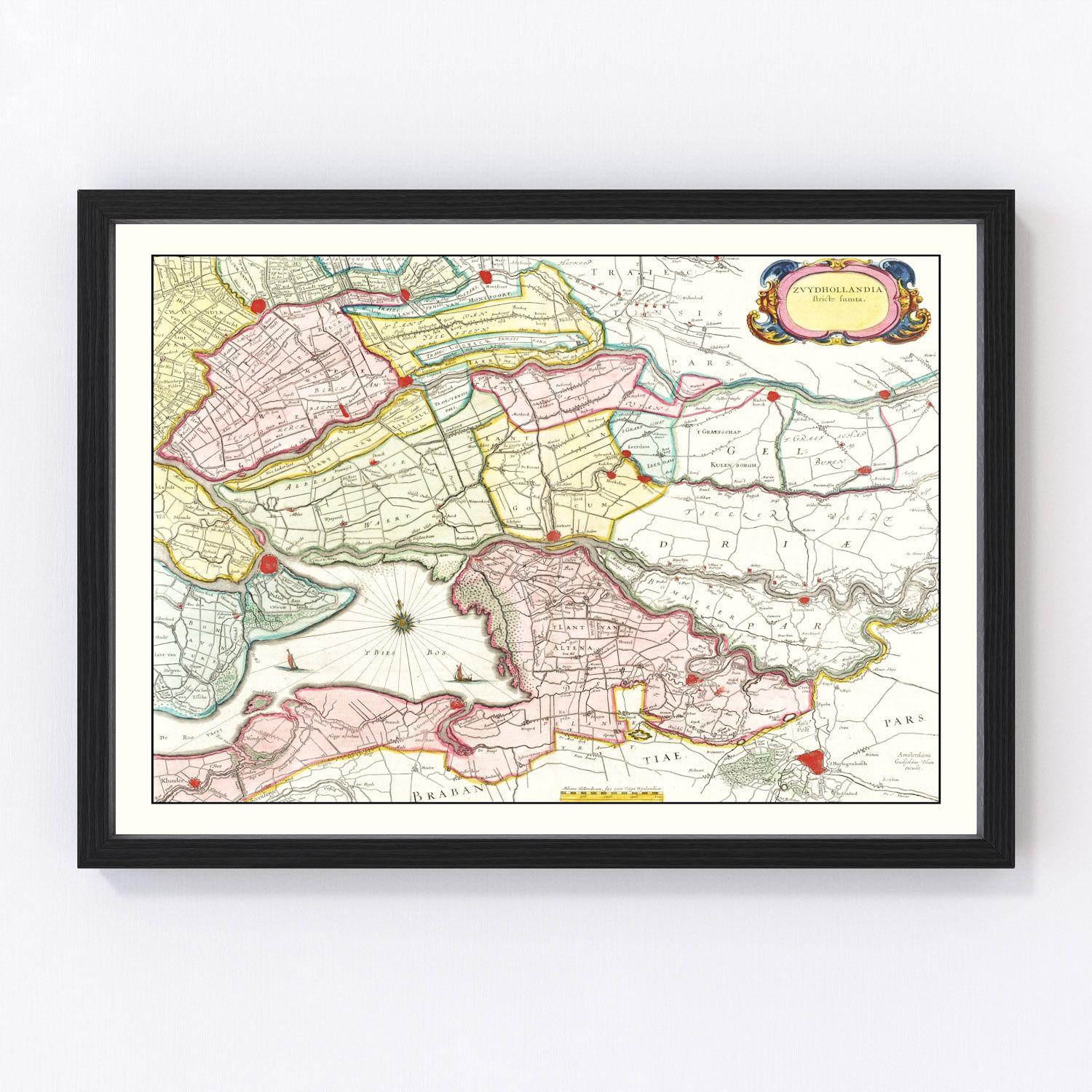 Vintage Map of Southern Holland 1665