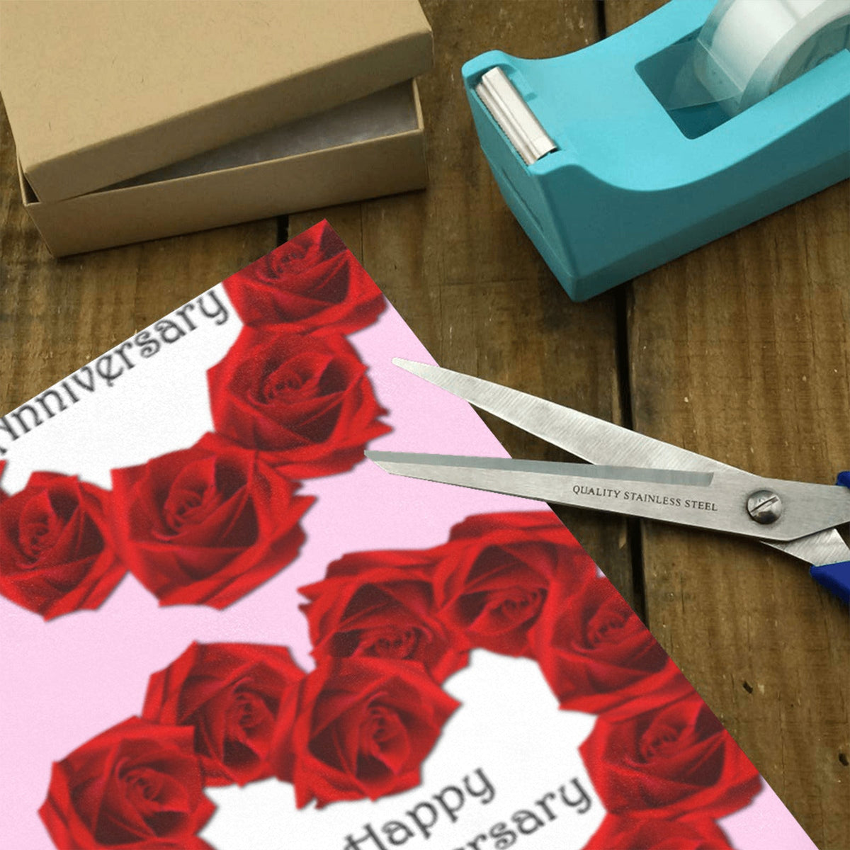 Happy Anniversary with Red Roses Custom Gift Wrapping Paper - 58"x 23" (Made in USA)