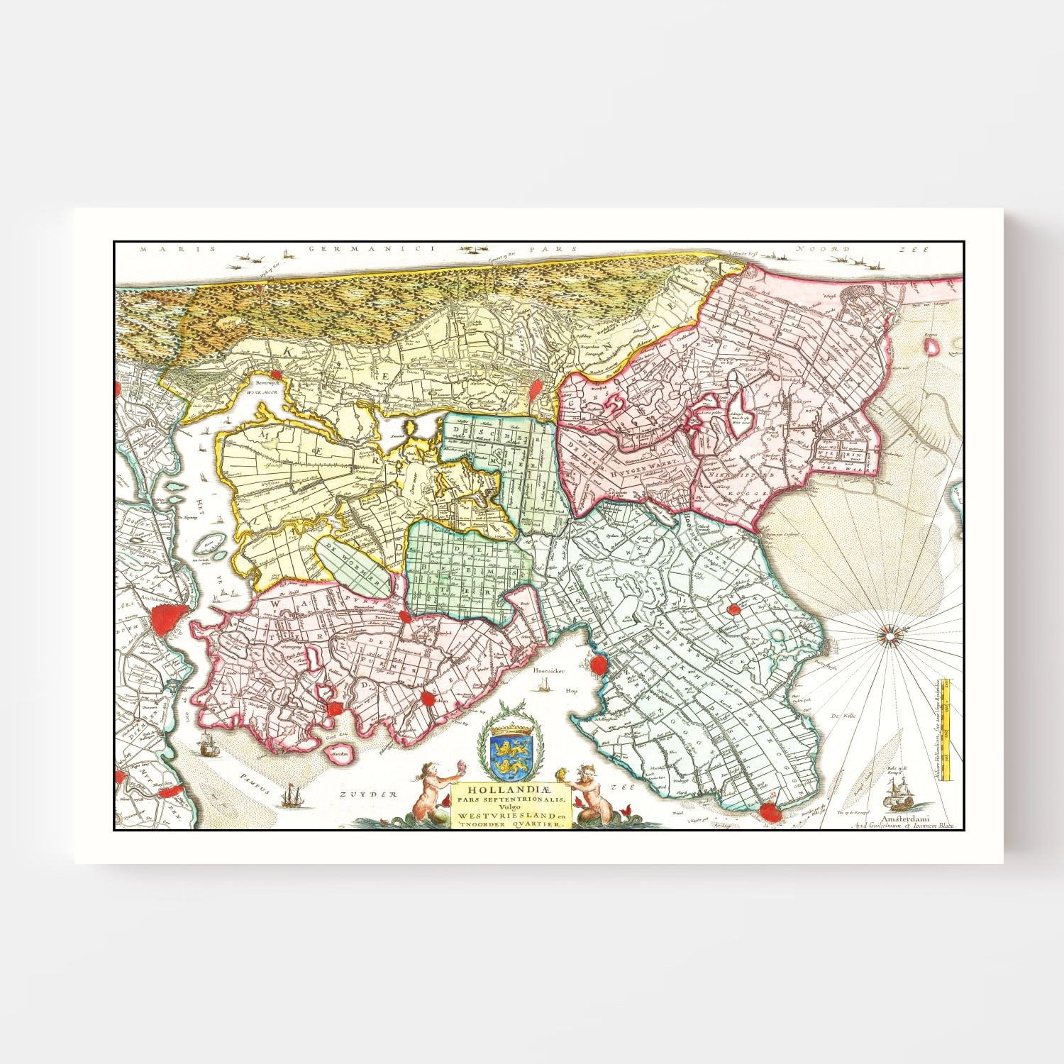 Vintage Map of Northern Holland 1665