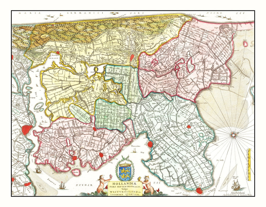 Vintage Map of Northern Holland 1665