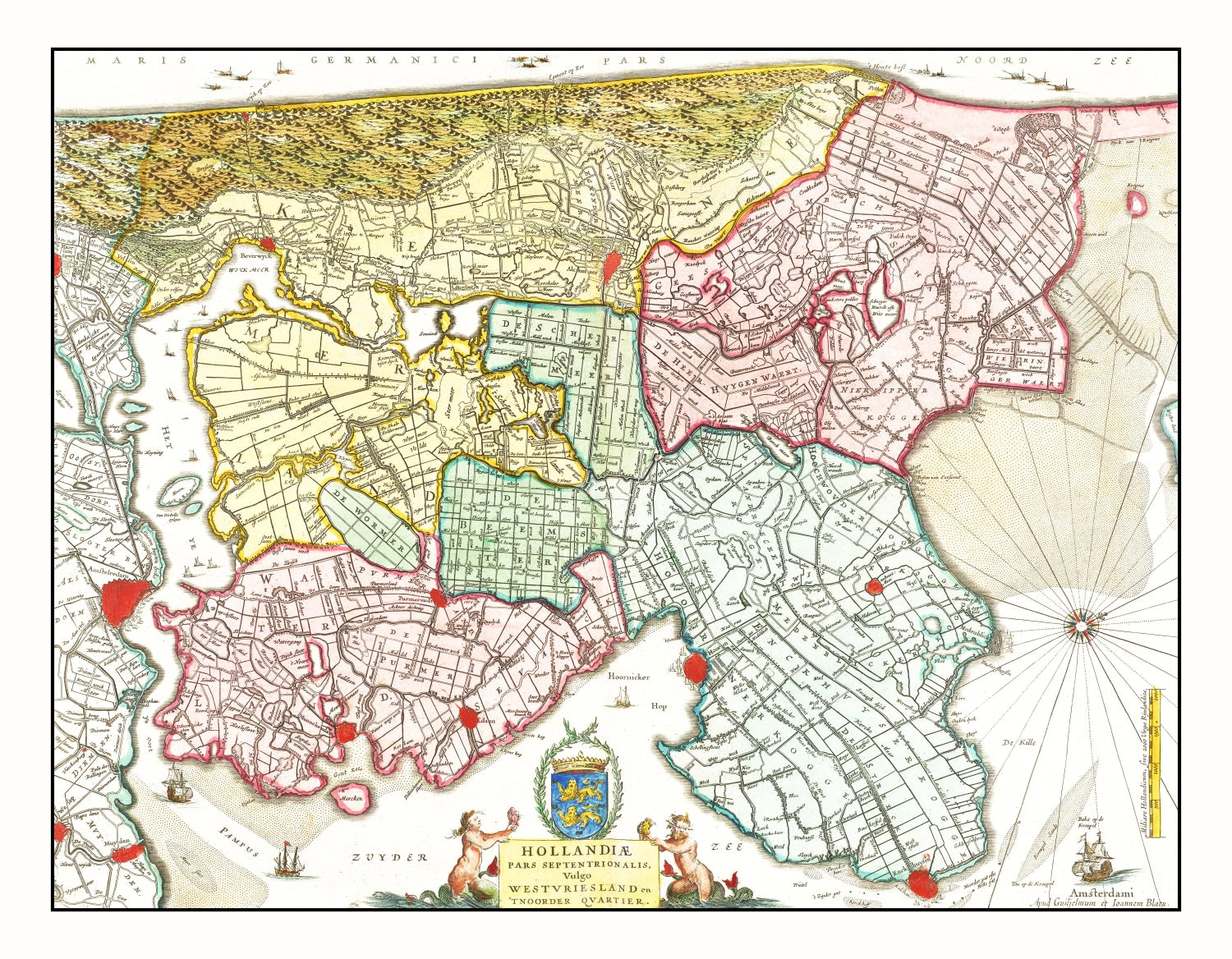 Vintage Map of Northern Holland 1665