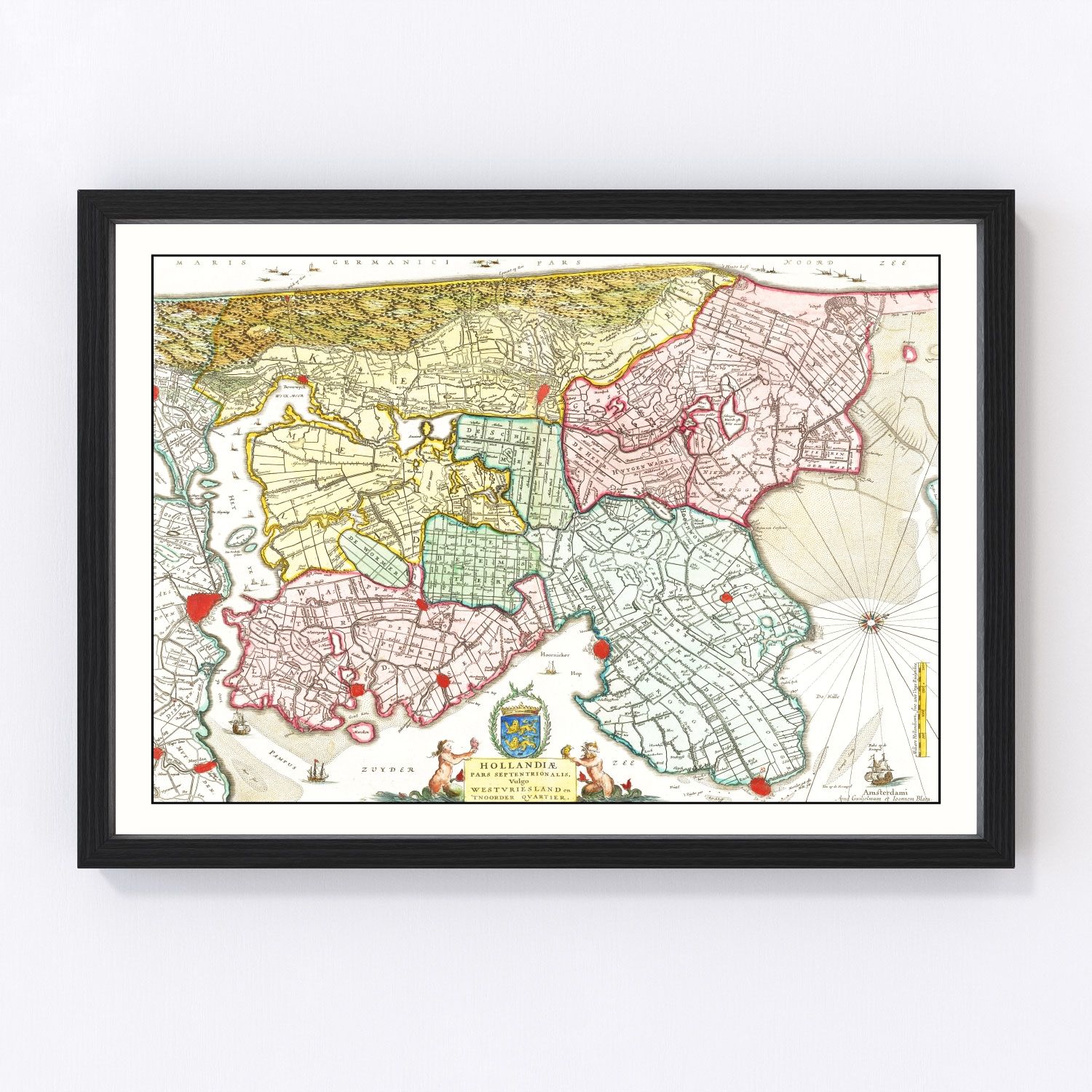 Vintage Map of Northern Holland 1665