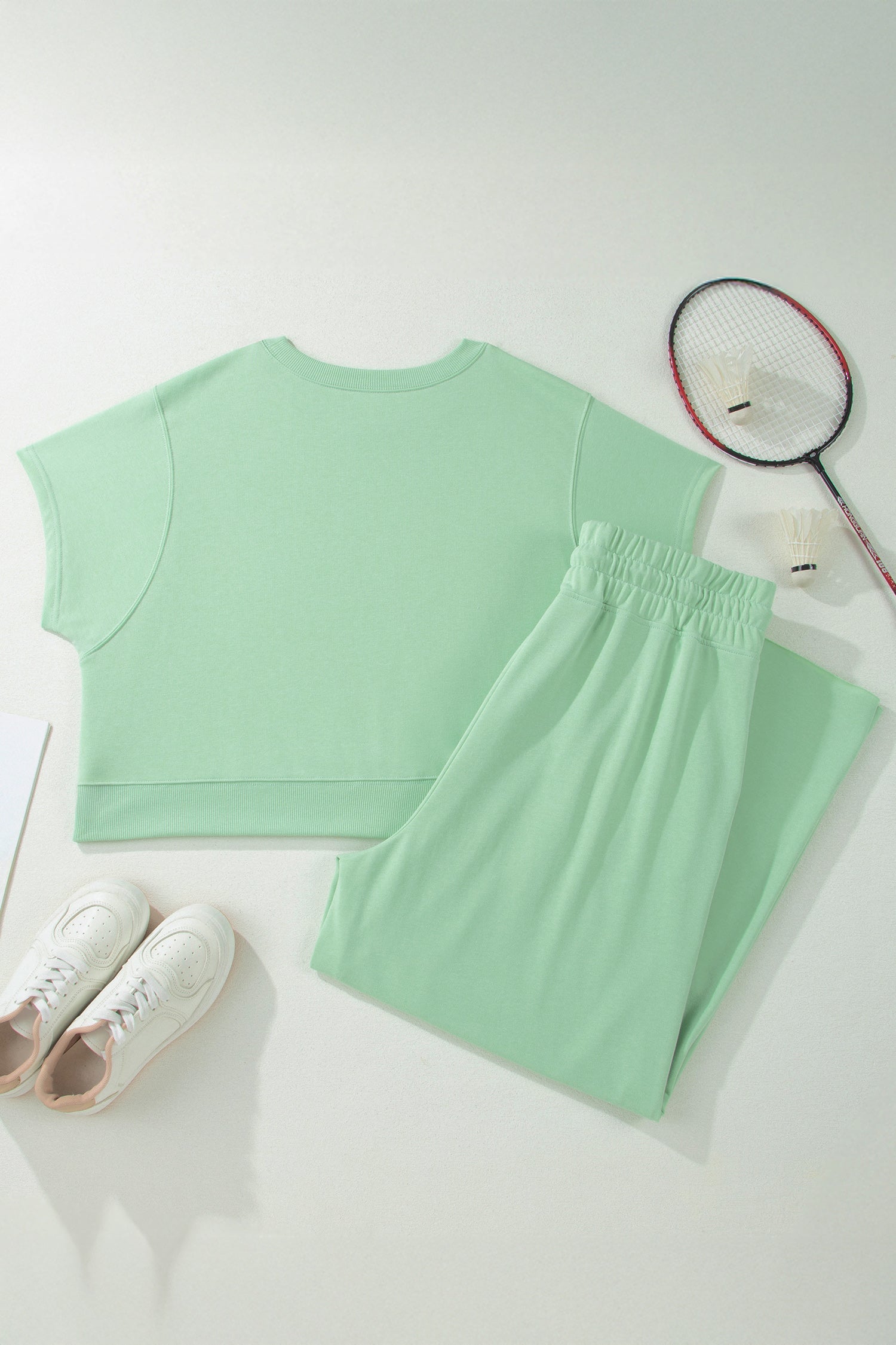 Plus Size Solid Top & Drawstring Pants Set