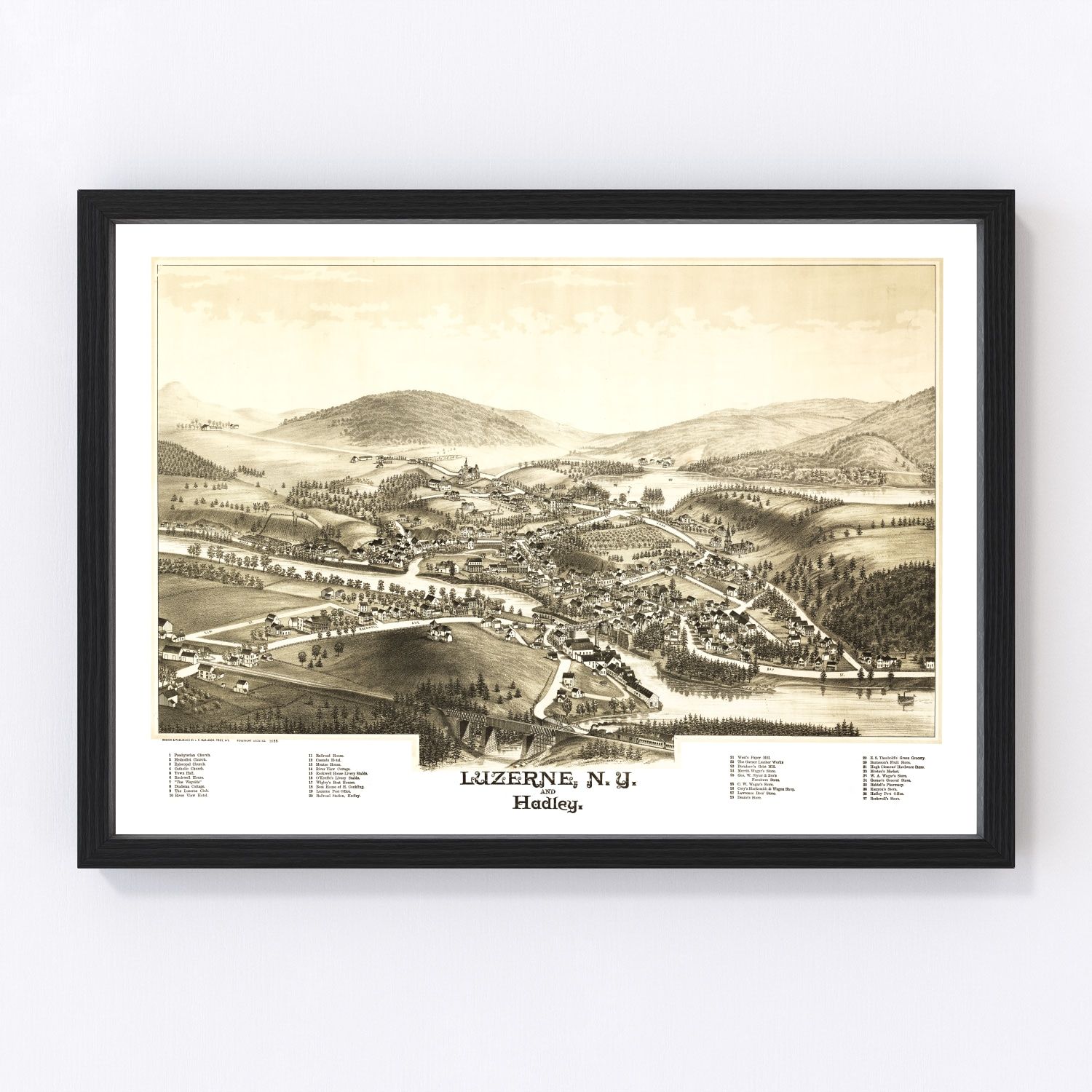 Vintage Map of Luzerne & Hadley, New York 1888