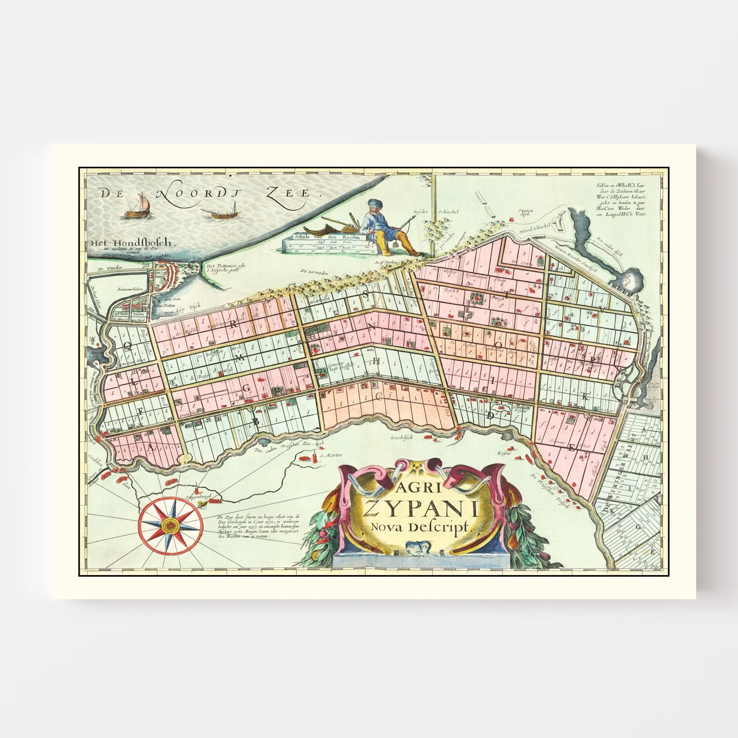 Vintage Map of Zijpe, Holland 1665