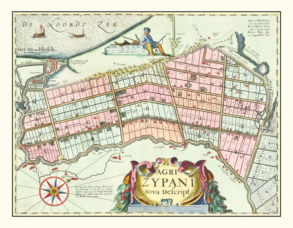 Vintage Map of Zijpe, Holland 1665