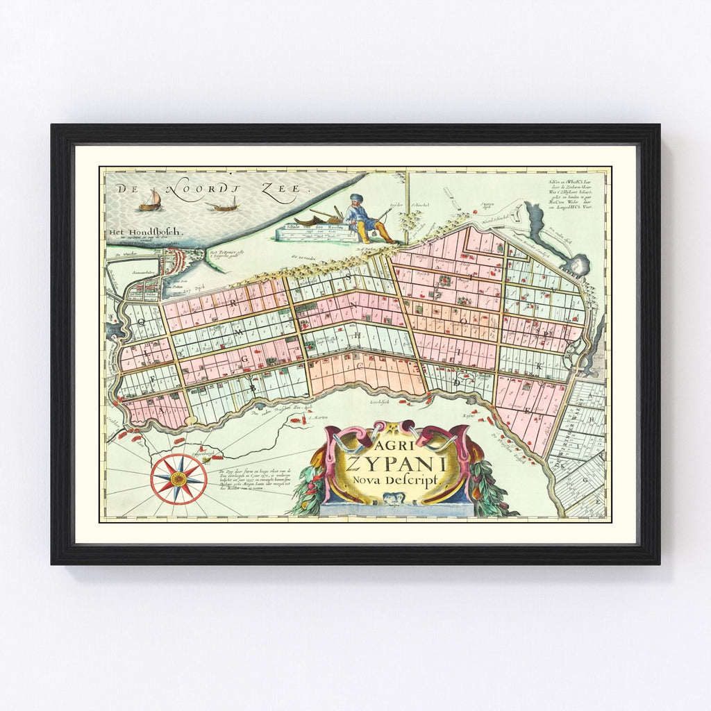 Vintage Map of Zijpe, Holland 1665
