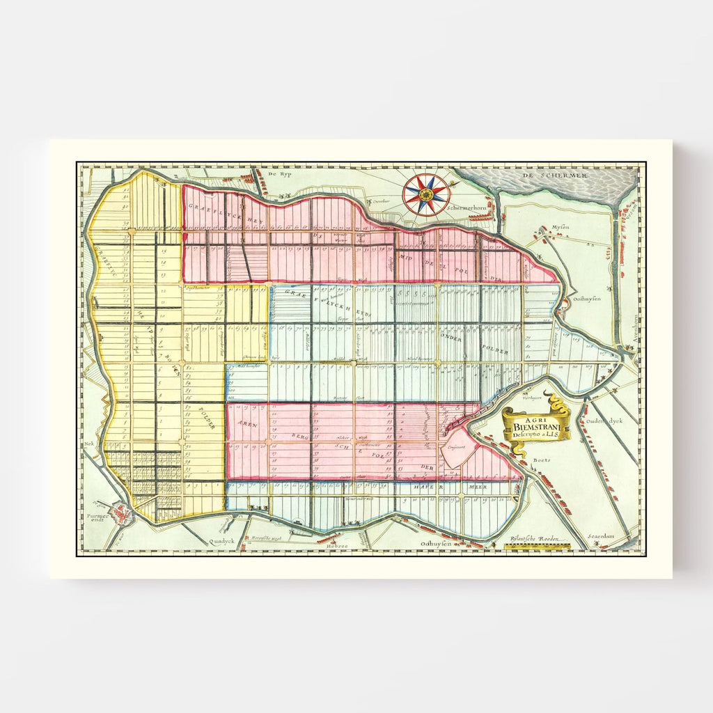 Vintage Map of Beemster, Holland 1665