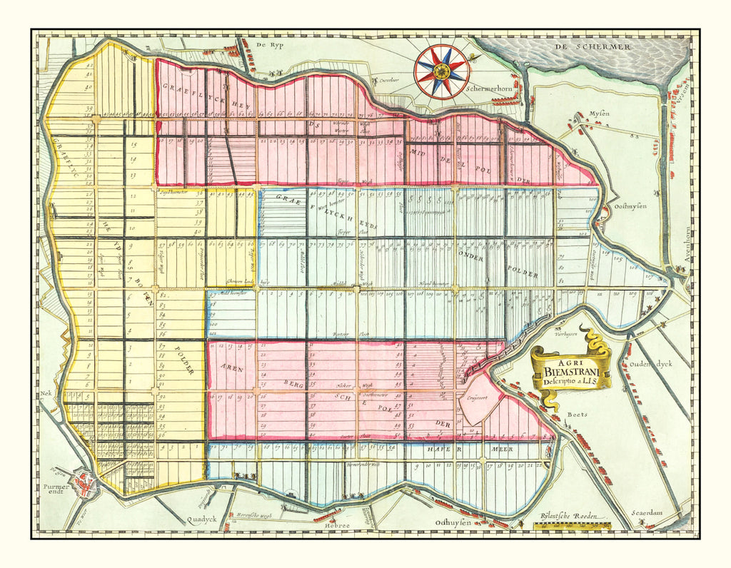 Vintage Map of Beemster, Holland 1665