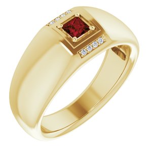 14K Yellow Gold Natural Mozambique Garnet & .03 CTW Natural Diamond Ring
