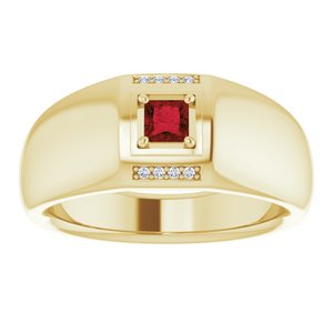 14K Yellow Gold Natural Mozambique Garnet & .03 CTW Natural Diamond Ring