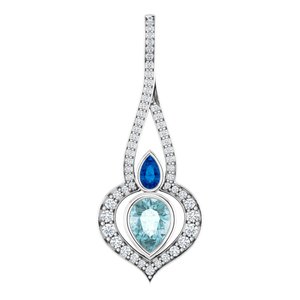 14K White Gold Natural Sky Blue Topaz, Natural Blue Sapphire & 1/2 CTW Natural Diamond Pendant