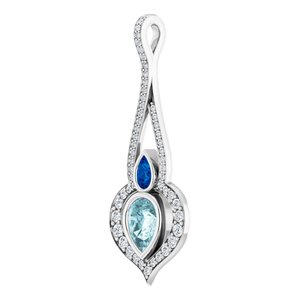 14K White Gold Natural Sky Blue Topaz, Natural Blue Sapphire & 1/2 CTW Natural Diamond Pendant