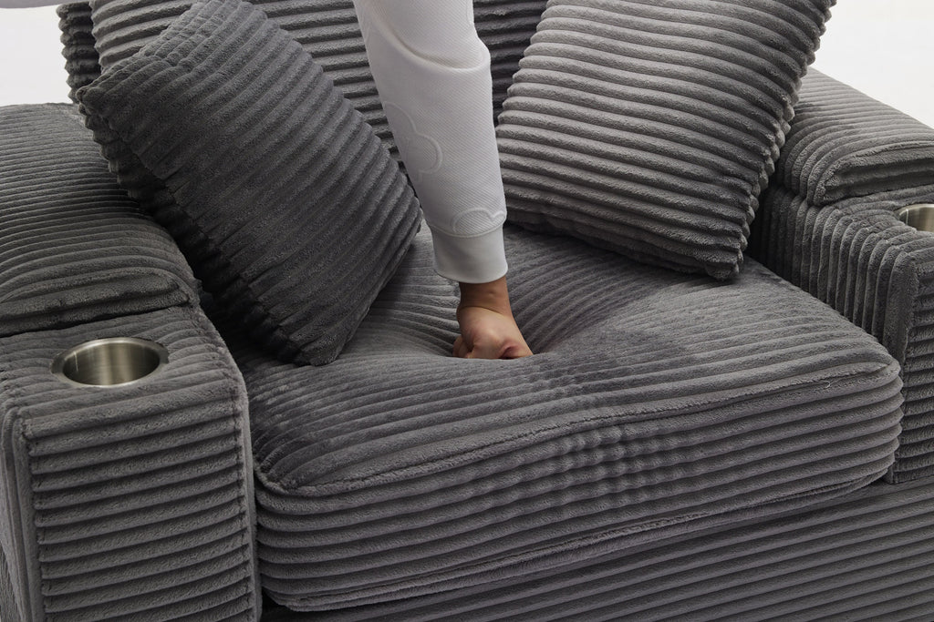 [VIDEO/New]Corduroy Upholstered Chaise Lounge Sofa with Handrail storage ,Movable ottoman,Cupholders,Detachable Cushions Deep Seat for Living Room Office,3 colour