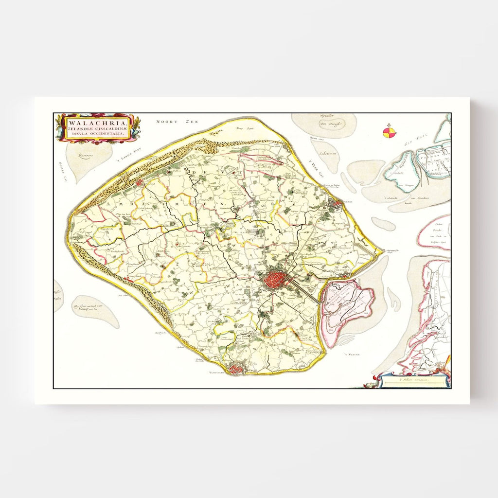 Vintage Map of Walcheren, Holland 1665