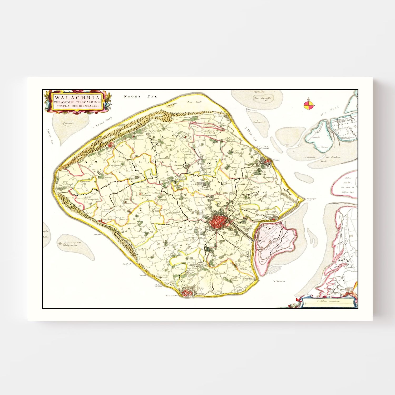 Vintage Map of Walcheren, Holland 1665