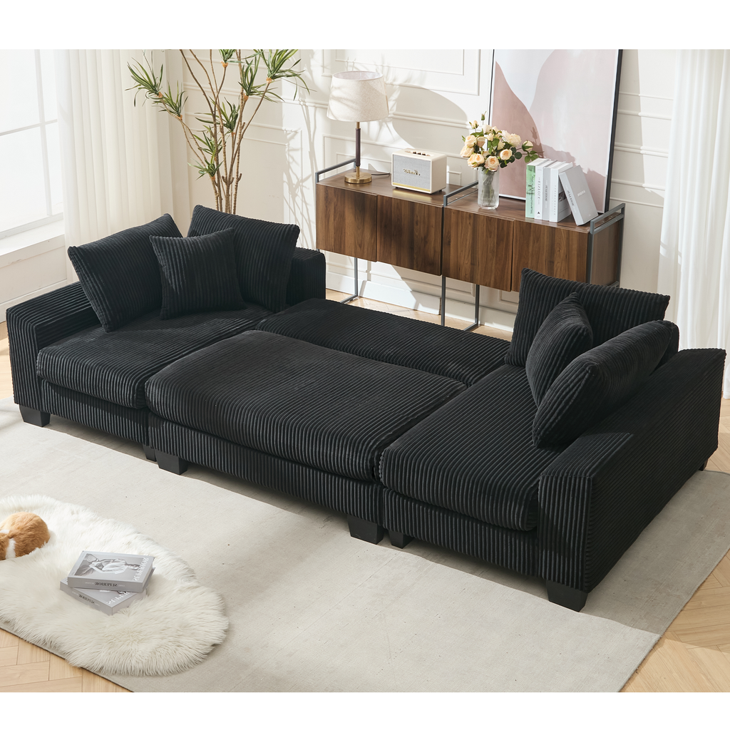 [NEW ARRIVED] [VIDEO PROVIDED]   114' Sleeper Sofa,U Shaped Sofa , Pull Out Bed,Convertible Oversize 2 in 1 Sleeper Sofa, Living Room,Upholstery Sofa Bed,Adjustable Sleeper Sofa,Corduroy,Black
