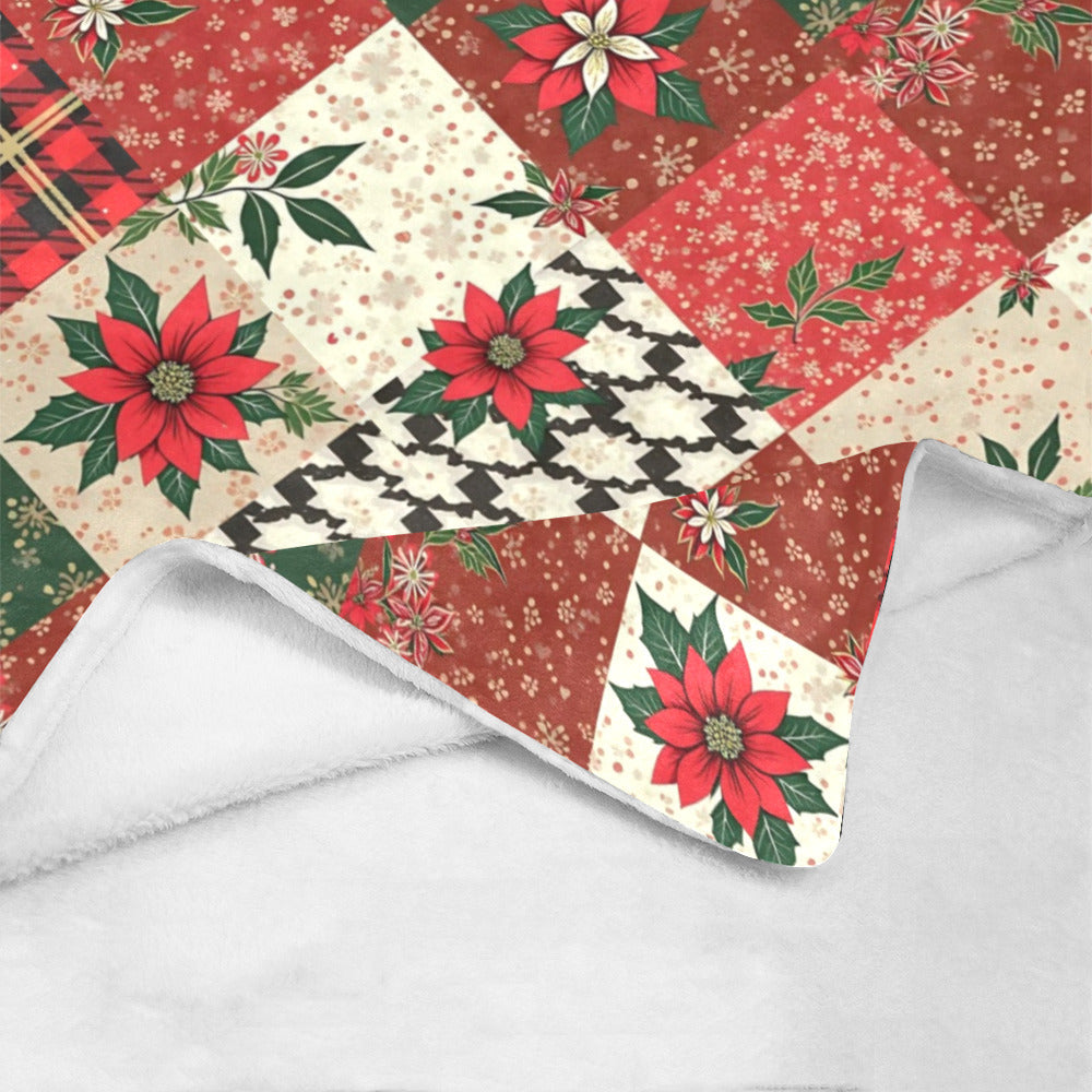Christmas Patchwork Faux Quilt Design Ultra-Soft Micro Fleece Blanket (Made in USA)