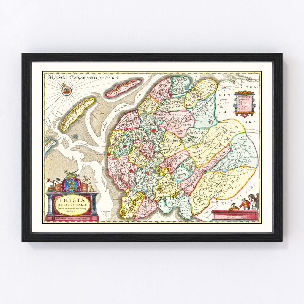 Vintage Map of West Friesland, Holland 1665