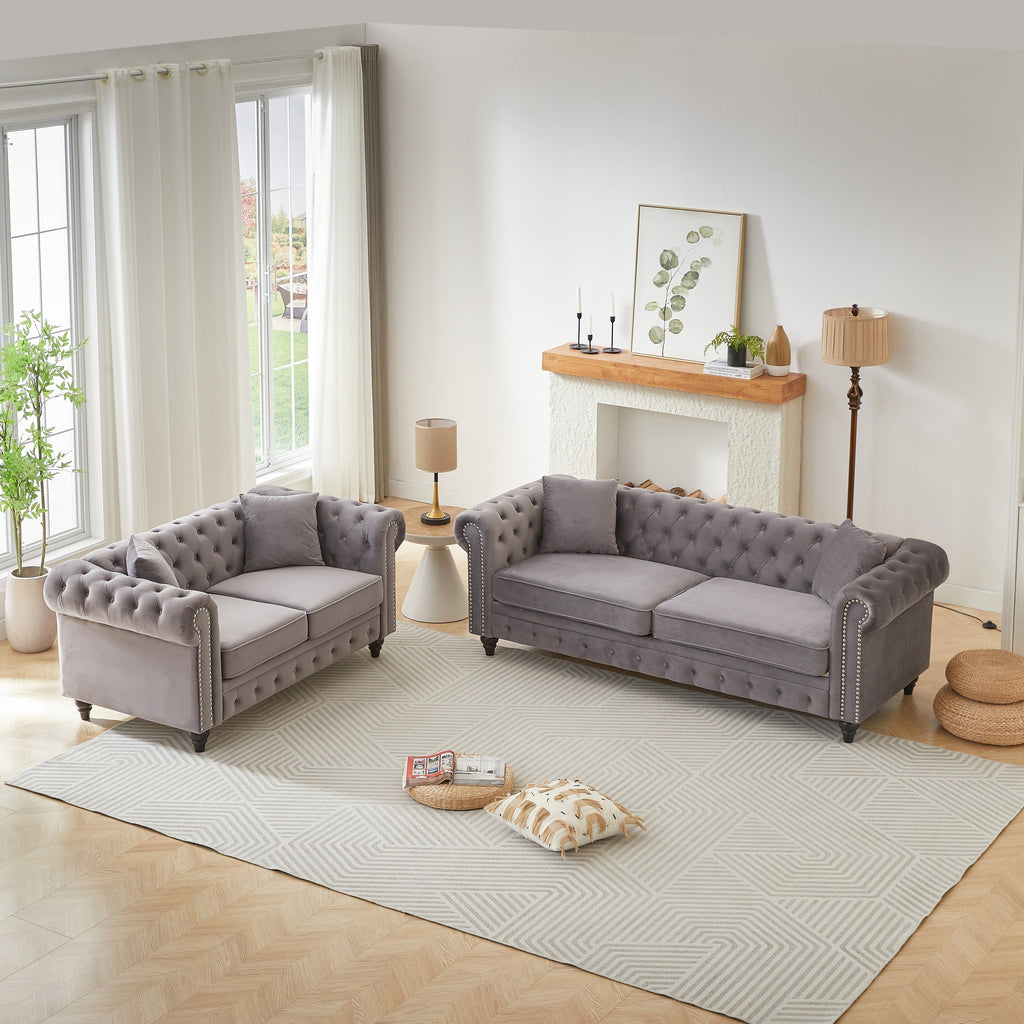 FX 3 Seats + 2 Seats Combo Sofa Modern living room sofa with solid wood frame and wooden feet, 4 cushions, apartment sofa furniture for living room, living room, office