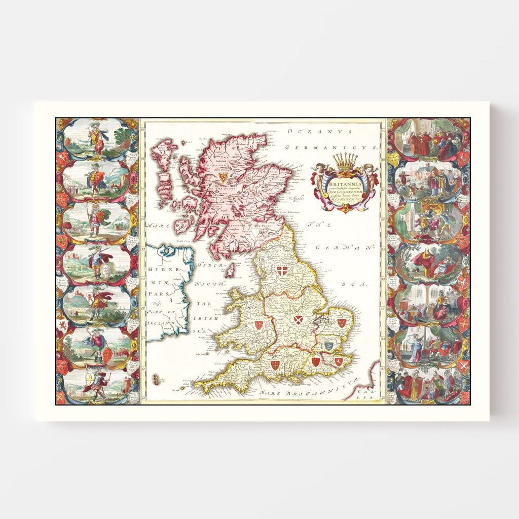 Vintage Map of the Saxon Kingdoms of Britain 1665