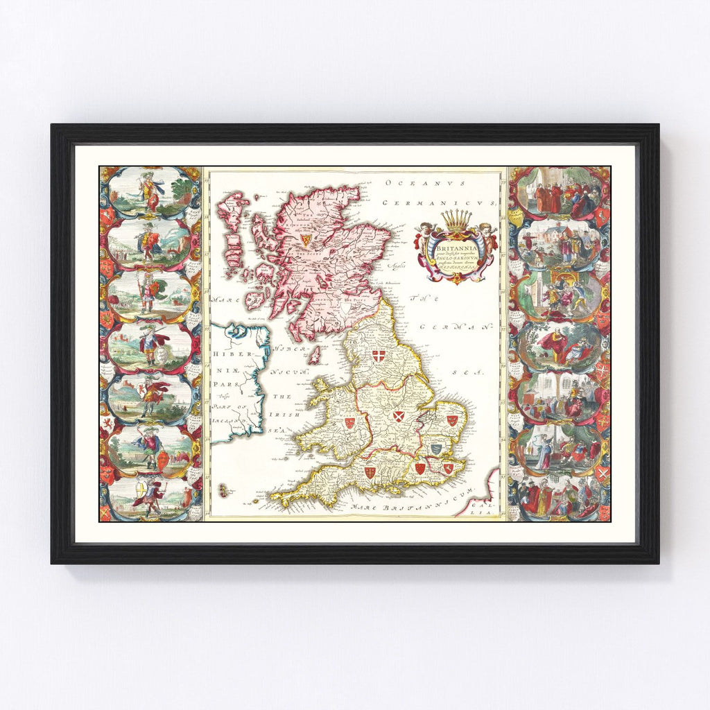 Vintage Map of the Saxon Kingdoms of Britain 1665