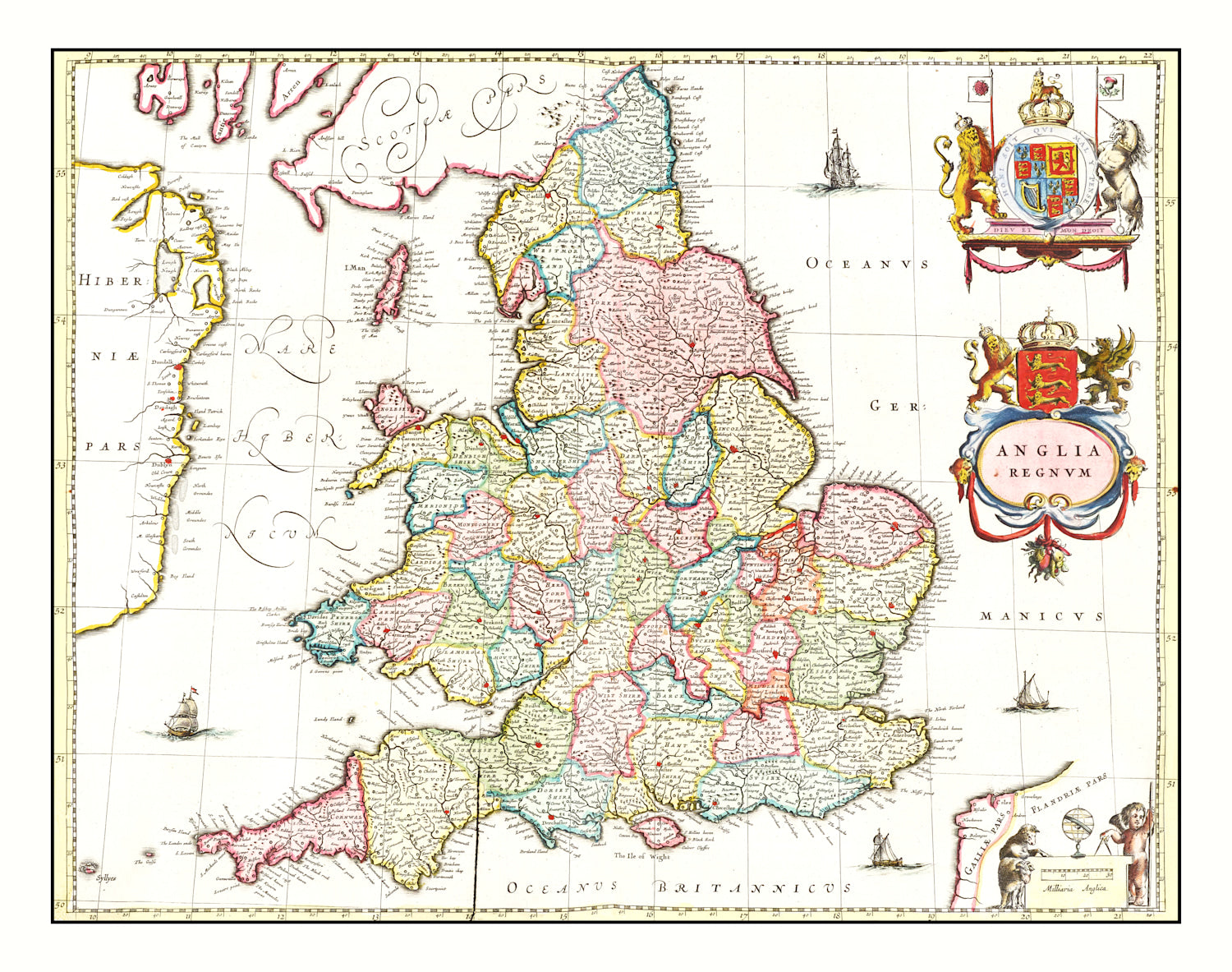 Vintage Map of the United Kingdom 1665