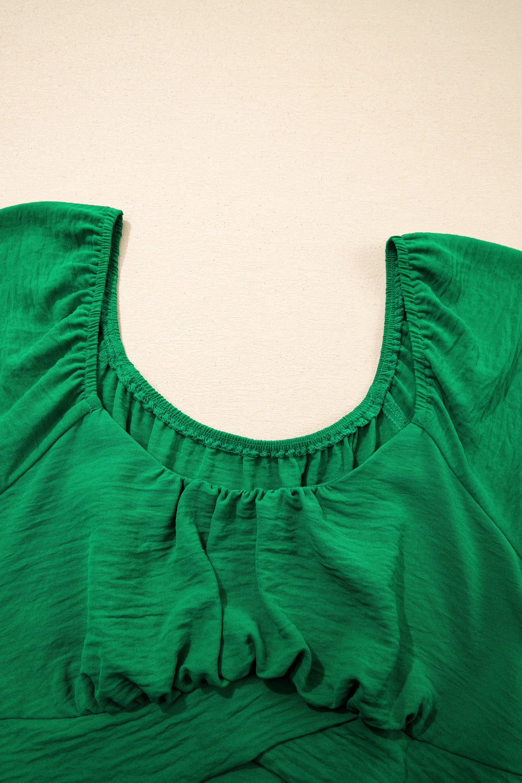 Solid Ruched Cross Waist Tied Back Peplum Top