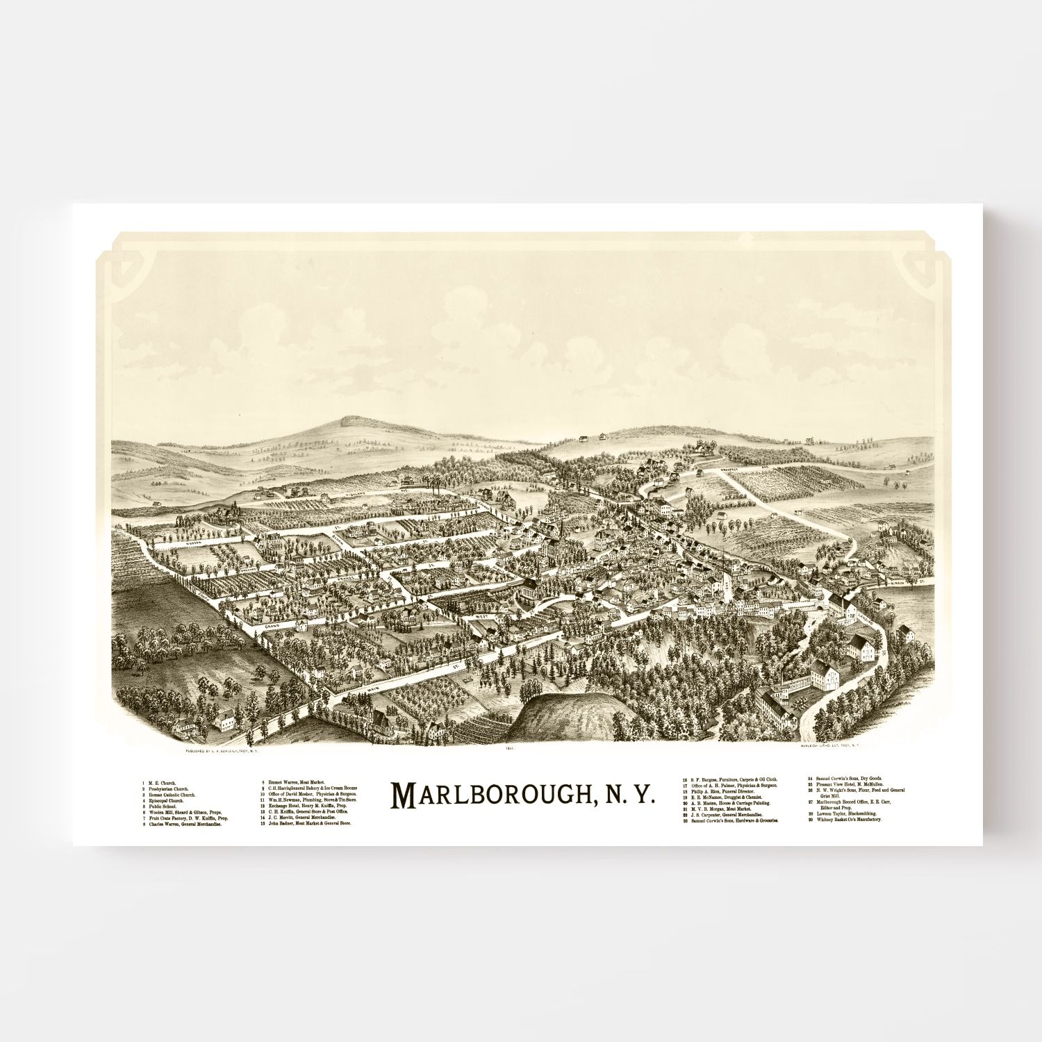 Vintage Map of Malborough, New York 1891