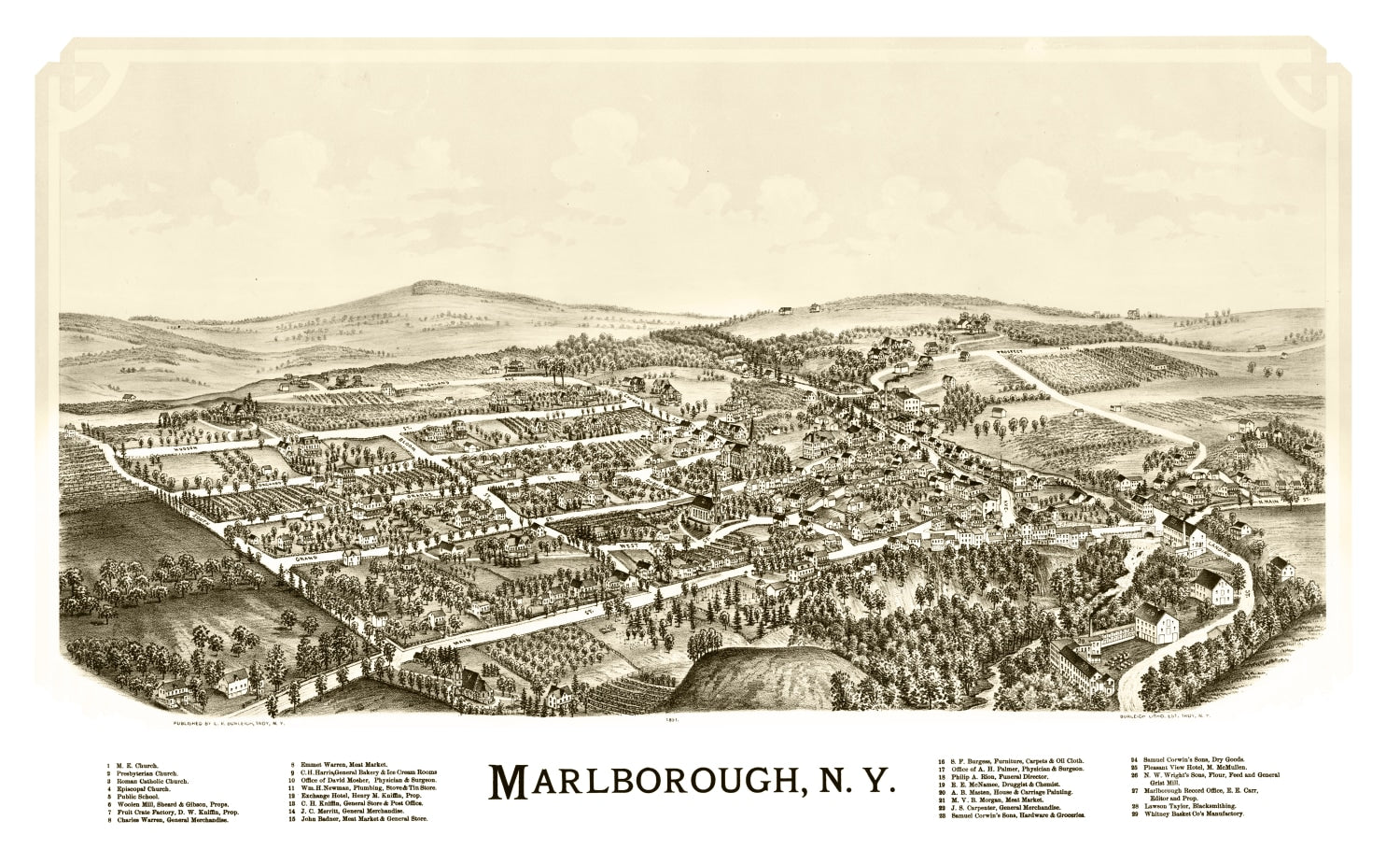 Vintage Map of Malborough, New York 1891