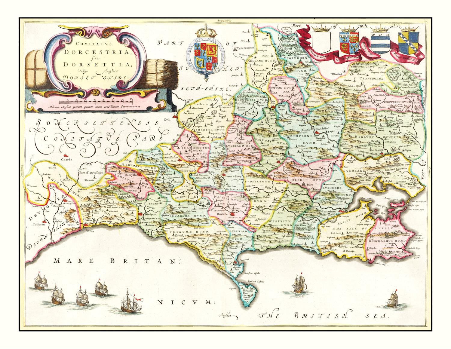 Vintage Map of Dorsetshire 1665